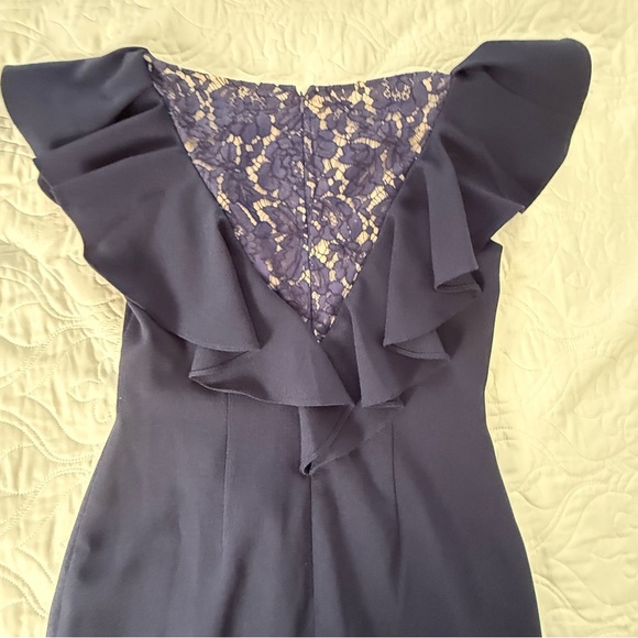 Eliza J Navy Off-Shoulder Ruffle-sleeve Sheath Knee Length Dress Women's 4 EUC - Picture 7 of 12